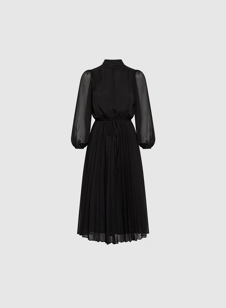 Pleated Balloon Sleeve Dress