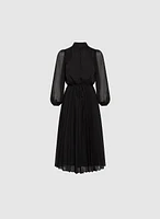 Pleated Balloon Sleeve Dress