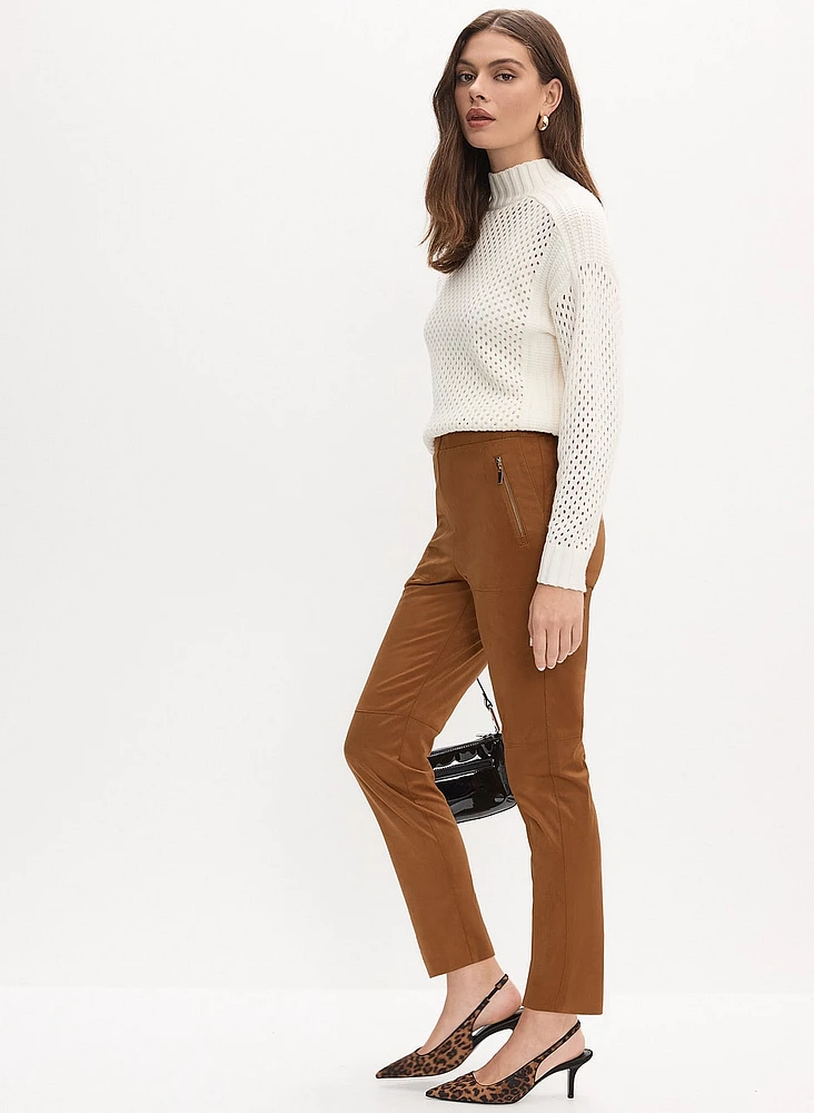 Vegan Suede Slim-Leg Pants