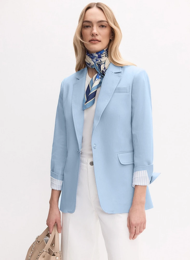 Blazer en denim à bouton bijou