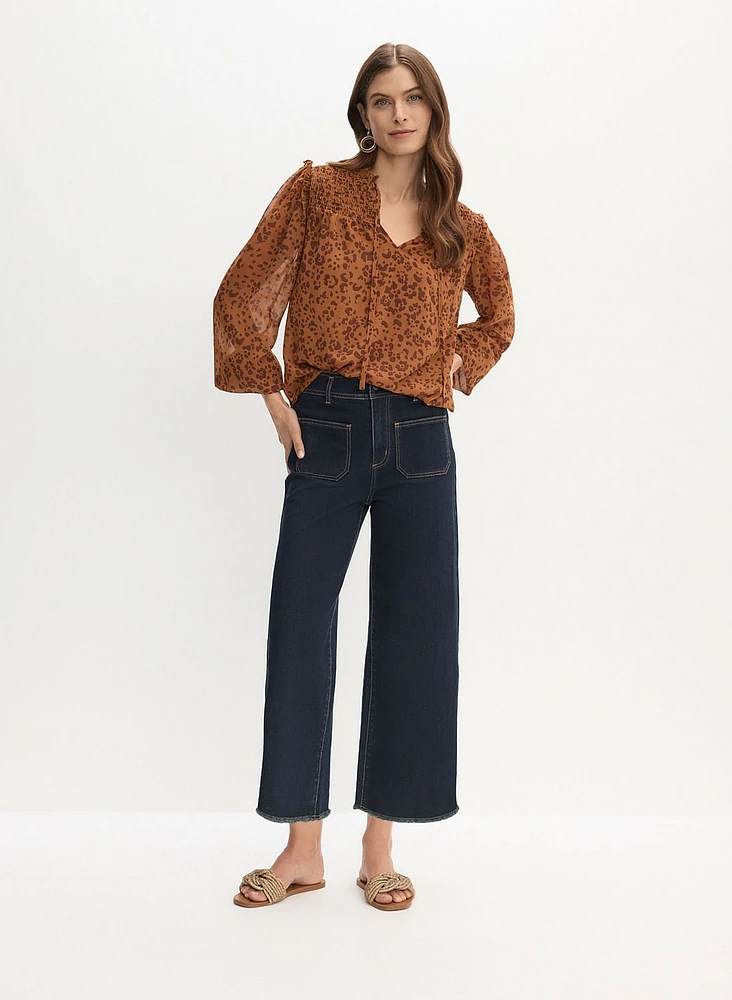 Leopard Print Blouse & Wide Leg Culotte Jeans