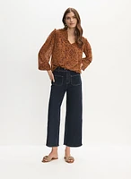 Leopard Print Blouse & Wide Leg Culotte Jeans
