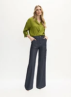 Satin Blouse & Cargo Jeans