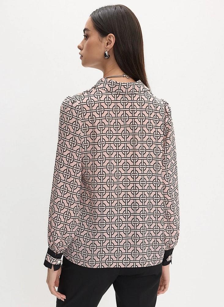 Geometric Print Long Sleeve Blouse