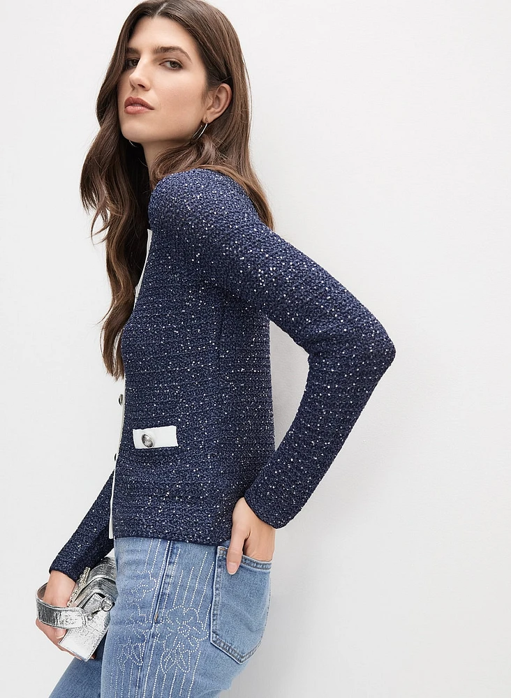 Contrast Bouclé Cardigan