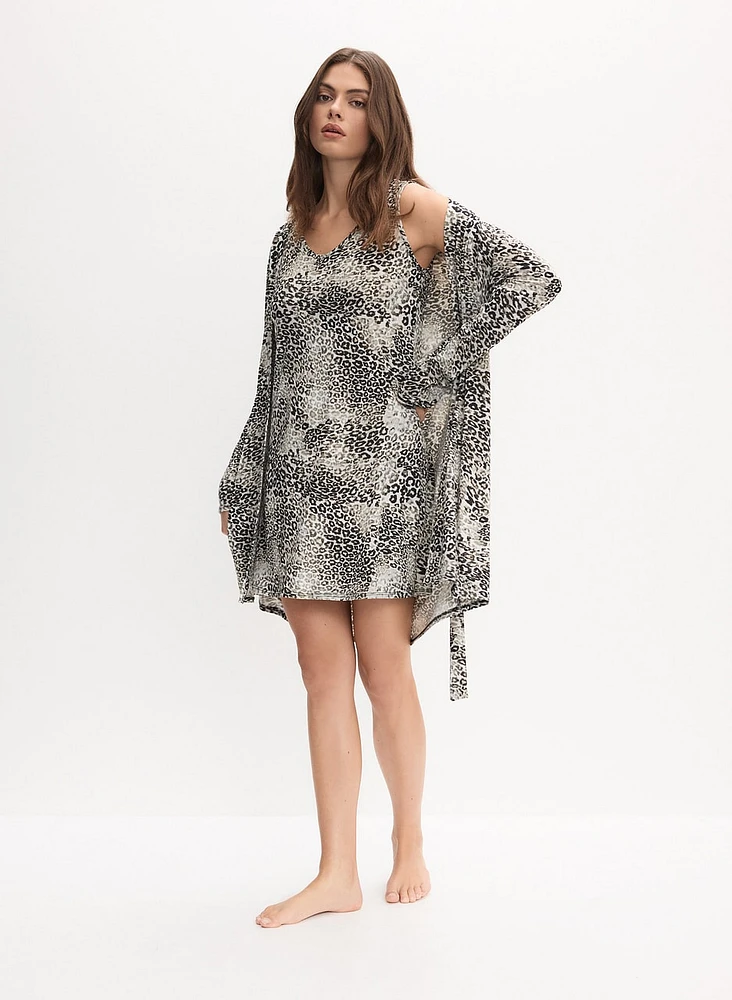 Two-Piece Leopard Print Robe & Slip Set