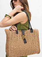 Sac à main en paille à détail métallique