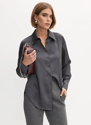 Button-Front Satin Blouse