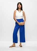 Pull-On Linen-Blend Culotte Pants