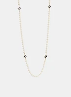 Long Clover Detail Pearl Necklace