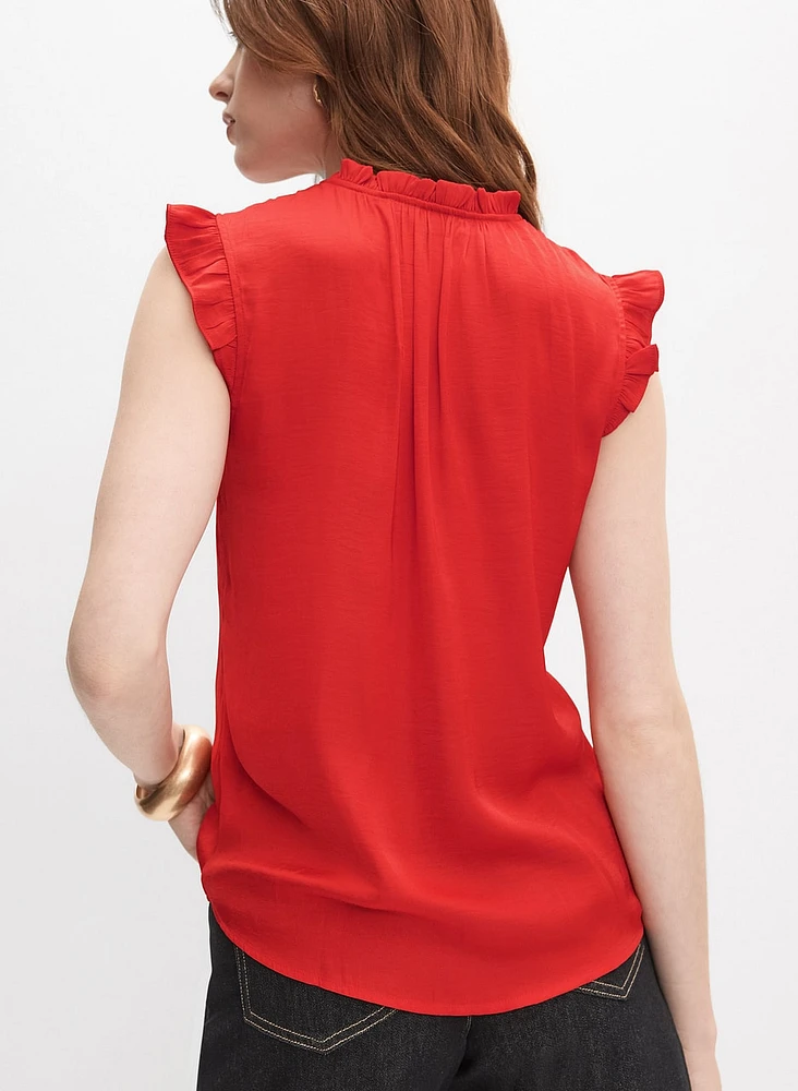 Satin Ruffle Shoulder Blouse