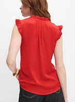 Satin Ruffle Shoulder Blouse
