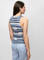 Striped Sleeveless Open-Knit Top