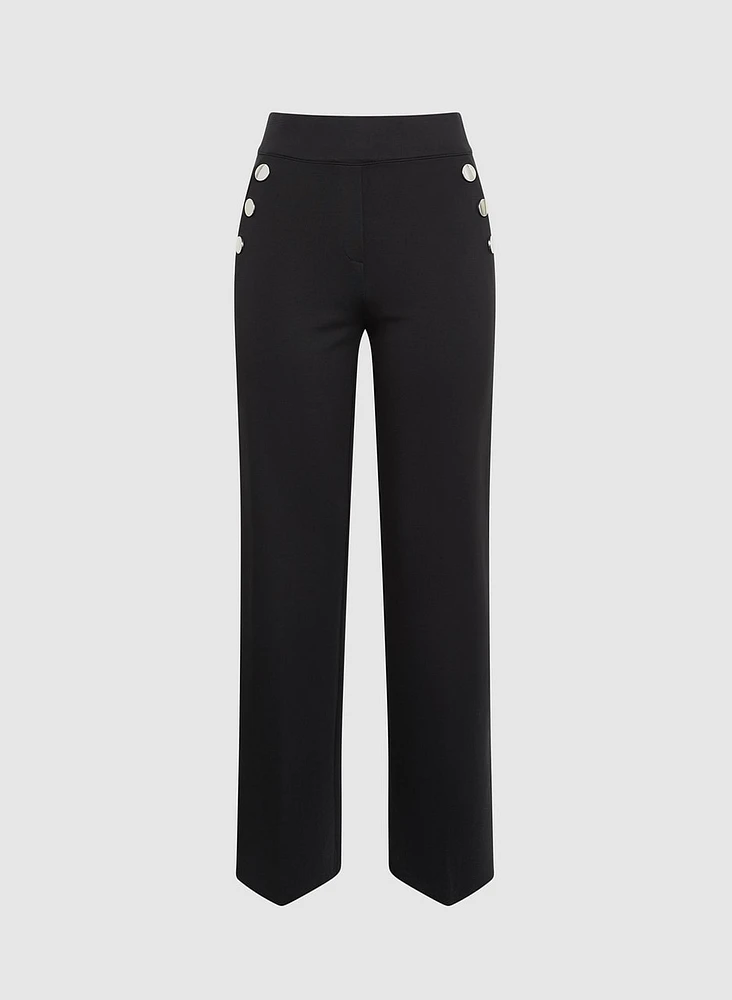 Button Detail Flare-Leg Pants