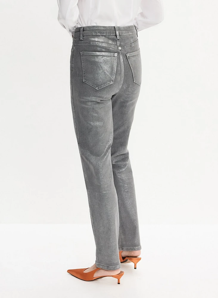 Metallic Straight Leg Jeans