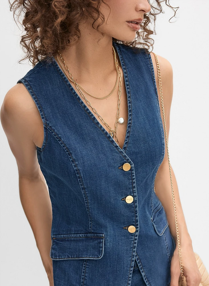 Denim Button-Down Vest