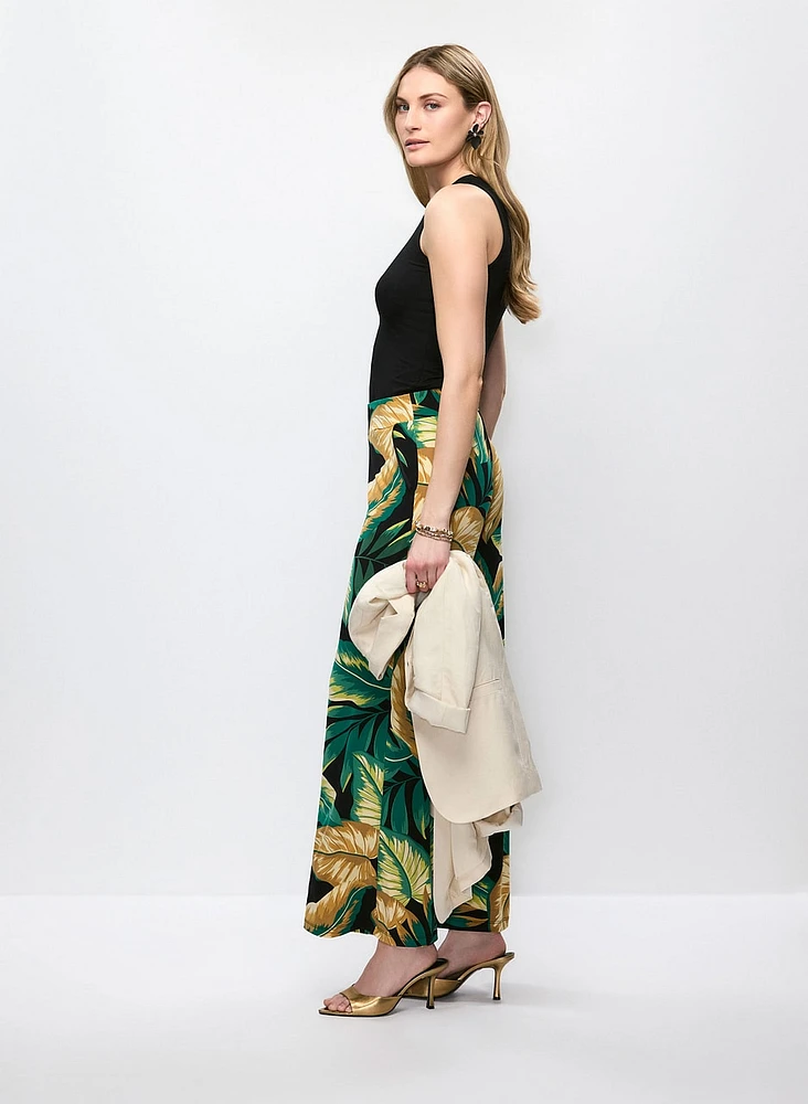 Leaf Print Wide Leg Pants