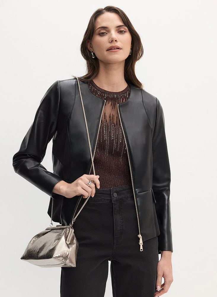 Zip-Front Vegan Leather Jacket