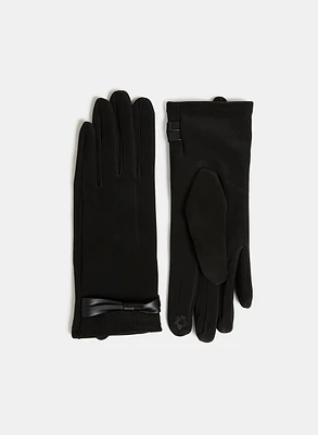 Vegan Leather Bow Trim Gloves