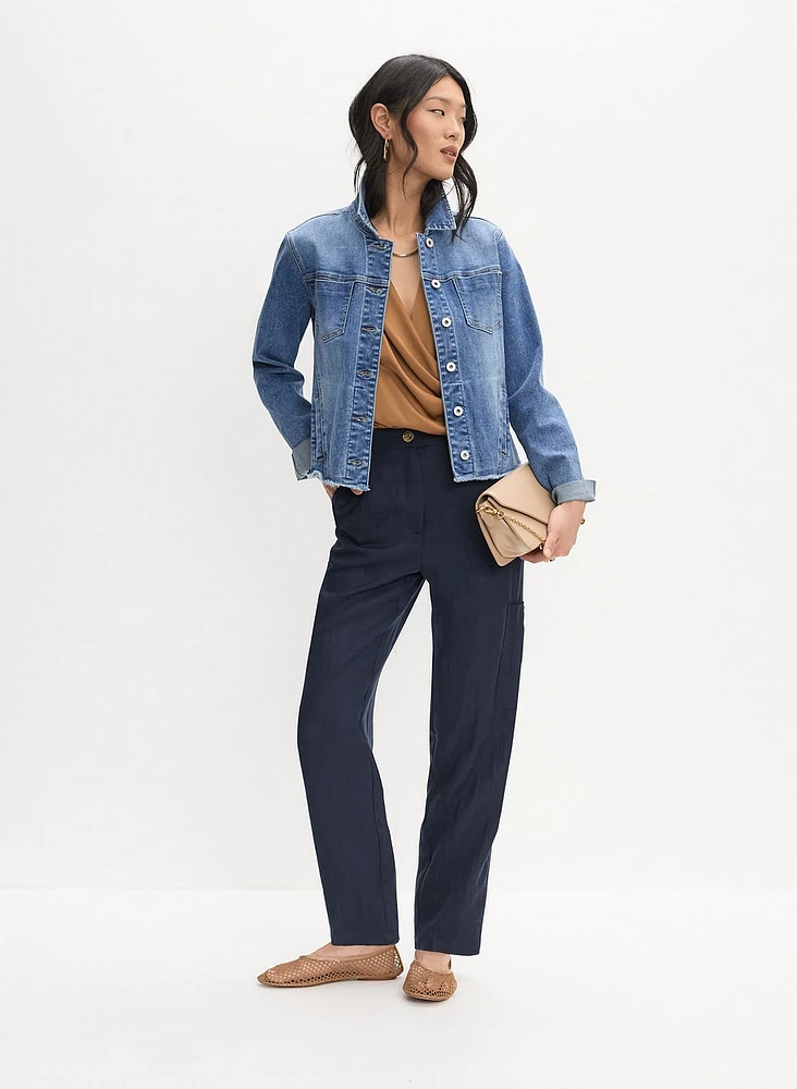 Frayed Denim Jacket & Cargo Pocket Pants