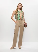 Mixed Snake Print Top & Wide Leg Cargo Jeans