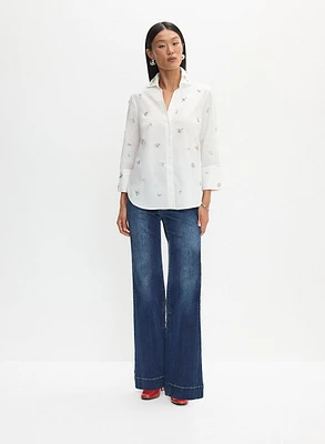 Button-Up Blouse & Flare Leg Jeans