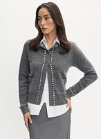 Rhinestone Trim Soft Knit Cardigan