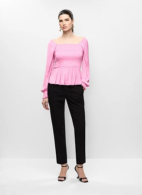 Satin Peplum Top & Slim Leg Pants