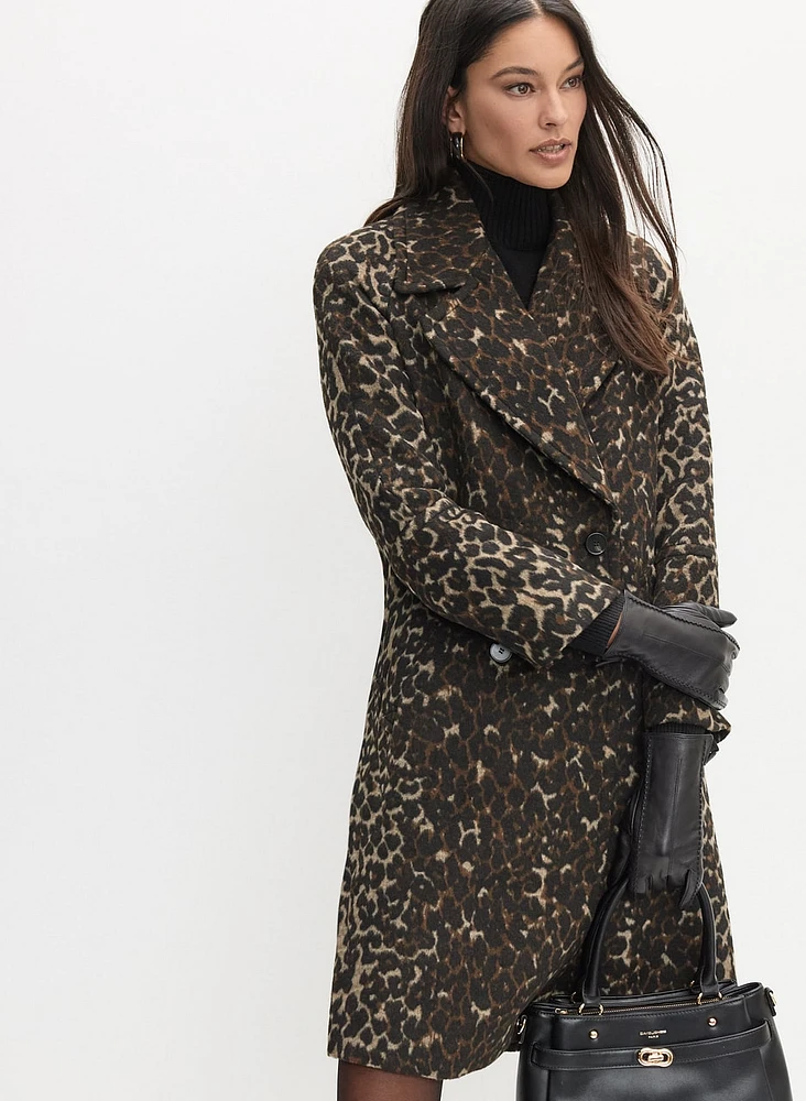 Leopard Print Wool-Blend Coat