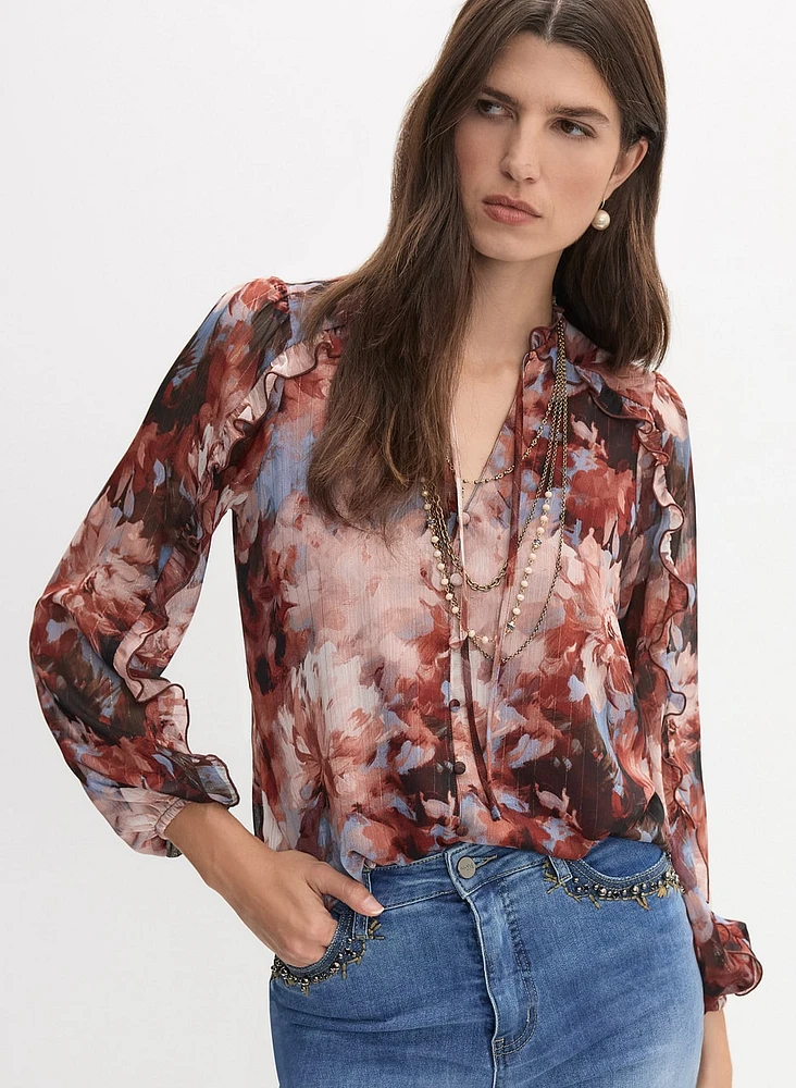 Floral Frilled Neck Blouse