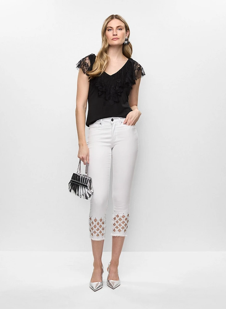 Embellished Cutout Detail Jeans