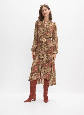 Belted Paisley Shirt Dress