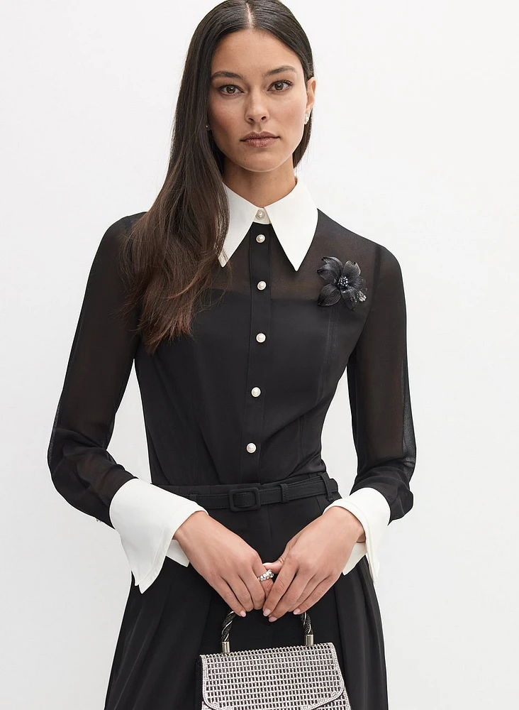 Contrast Pearl Button Blouse