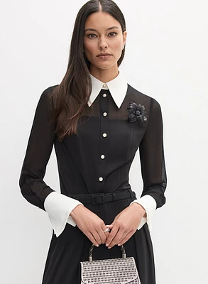 Contrast Pearl Button Blouse