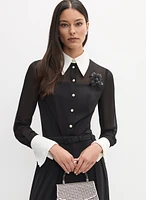 Contrast Pearl Button Blouse