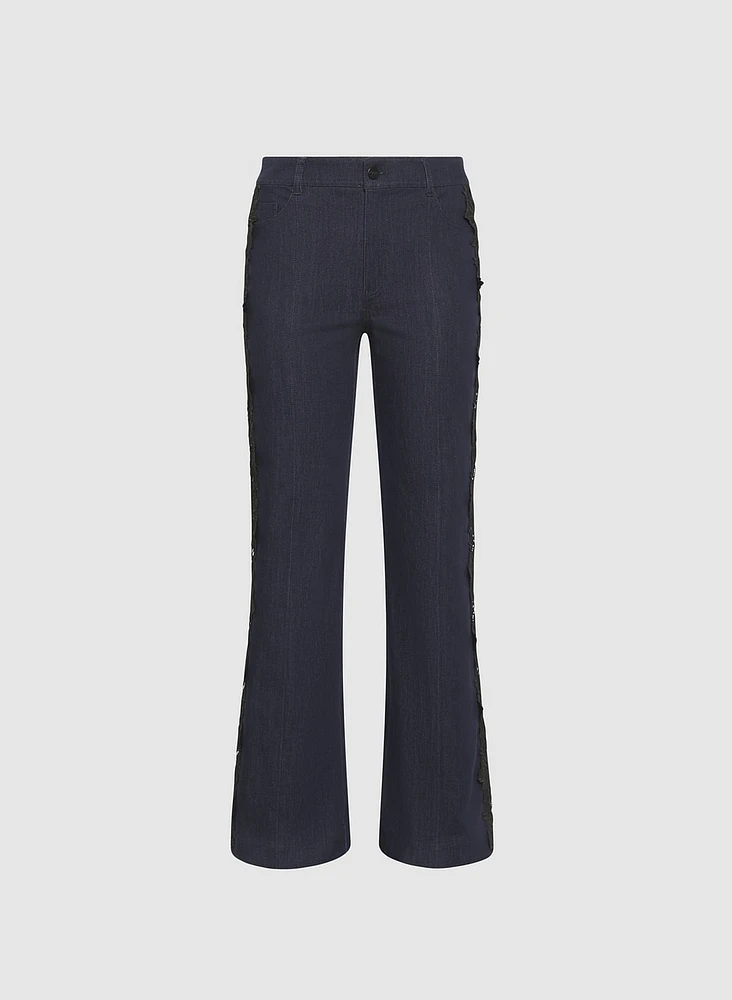 Lace Applique Denim Pants