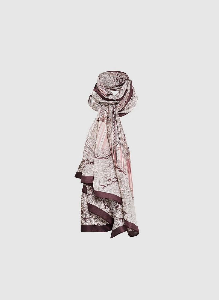 Contrasting Trim Paisley Print Scarf