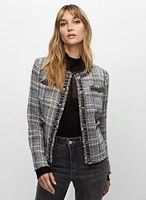 Veste courte à carreaux et détail denim