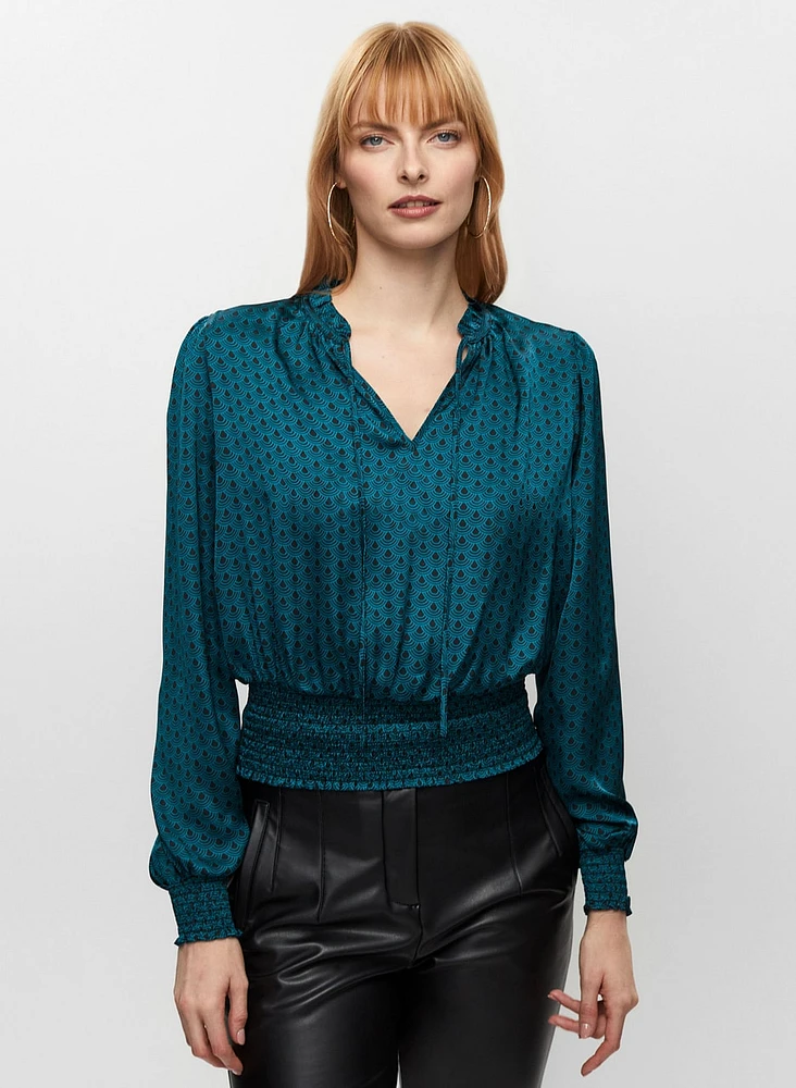 Satin Art Deco Fan Motif Blouse