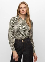 Zebra Print Long Sleeve Blouse