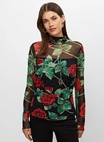 Semi-Sheer Floral Motif Top