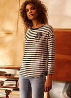 Brooch Appliqué Stripe Print Tee