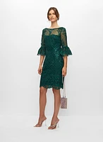 Adrianna Papell - Embroidered Lace Ruffle Sleeve Dress