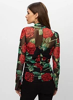 Semi-Sheer Floral Motif Top