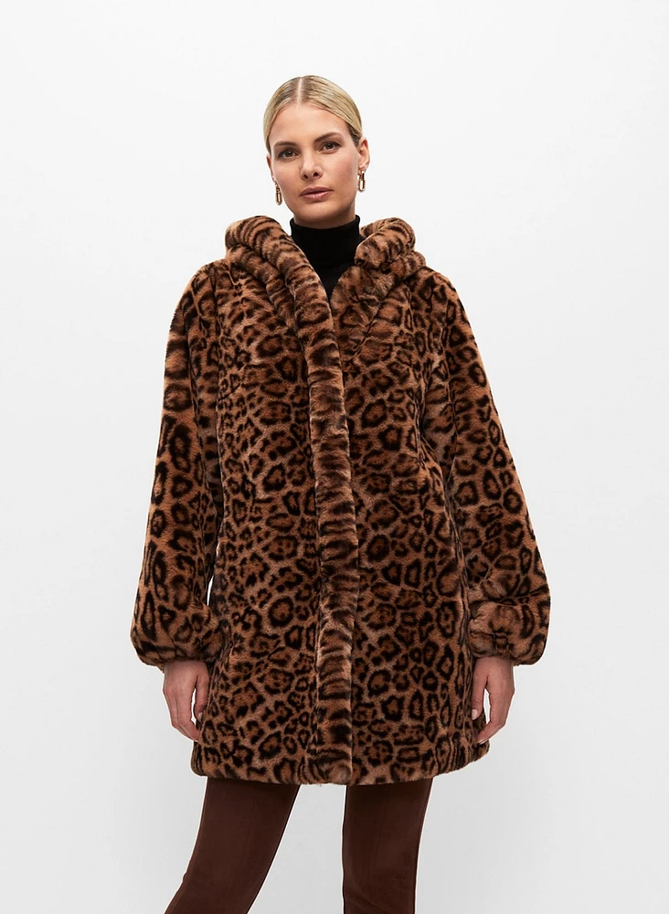 Leopard Print Faux Fur Coat