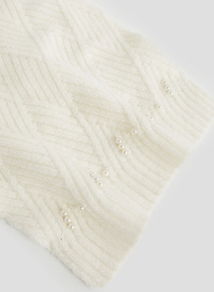 Argyle Knit Pearl Detail Scarf