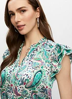 Paisley Print Split-Neck Blouse