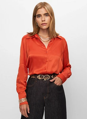 Satin Button Front Blouse
