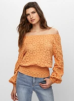 Eyelet Detail Long Sleeve Blouse