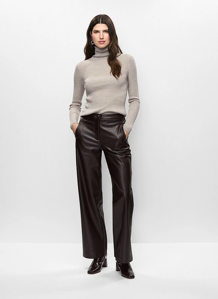 Metallic Turtleneck & Vegan Leather Pants